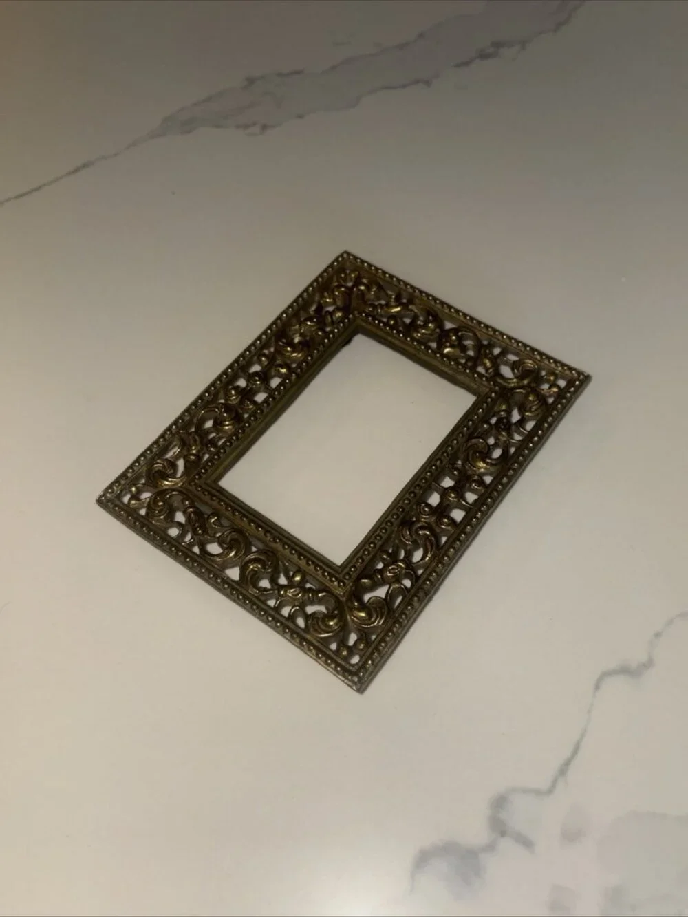 Vintage Ornate Gold Tone Picture Frame Pierced Scrollwork 4.25x5.5” Decorative